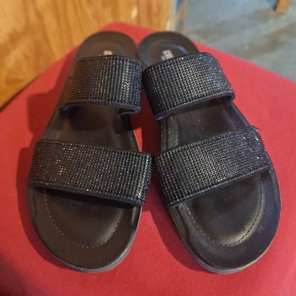 Cushionaire Sandals Women's 8.5M Ilana Black Sparkle Slide Comfort Bling Glam
